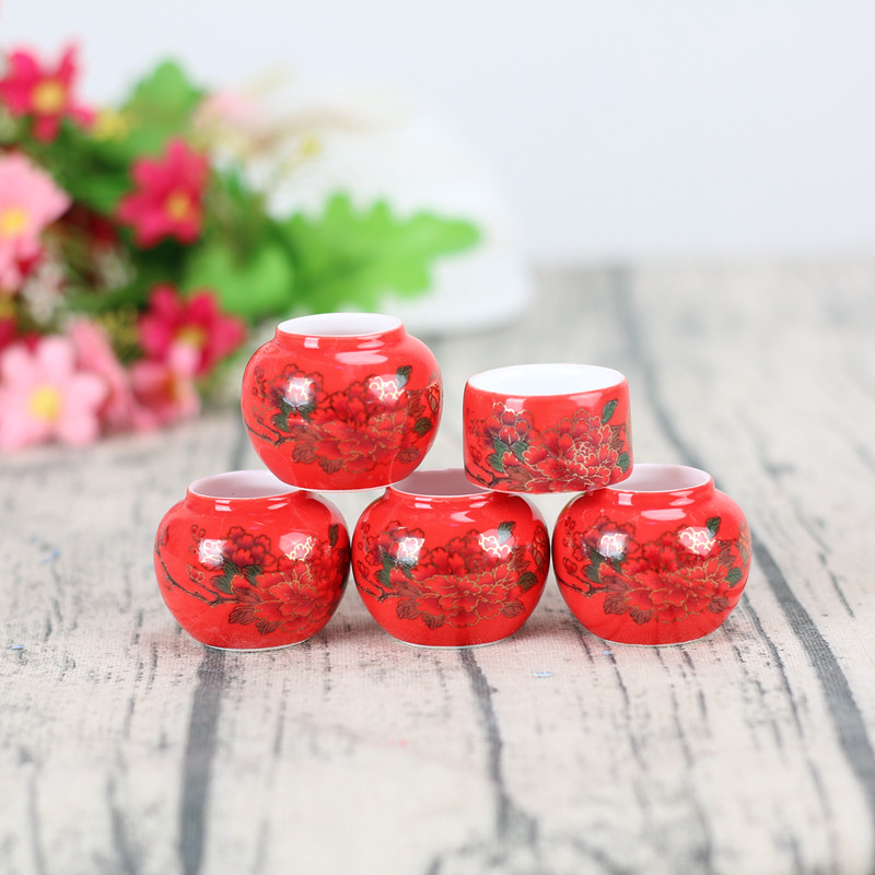 Embroidered eyes indigo chin bird cup Bird bowl Bird food jar Yellow bird five-piece set bird cylinder Bamboo bird cage accessories Jingdezhen Gaobai