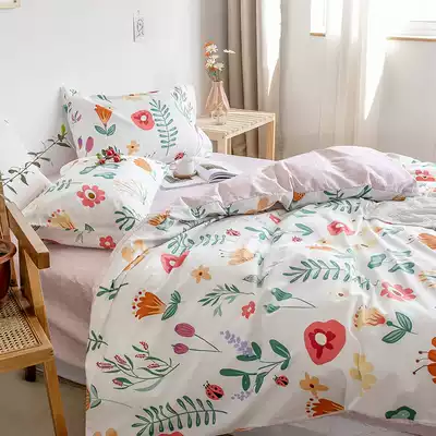 Spring and summer new cotton four-piece twill cotton single quilt cover sheet Nordic hipster pastoral bedding