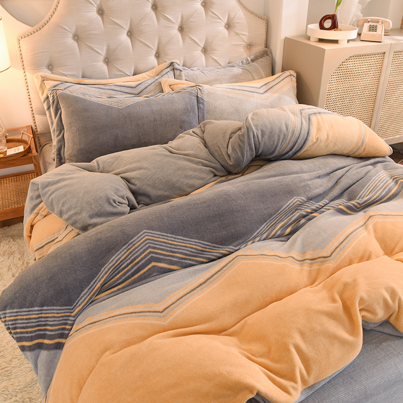 Winter thickened milk fleece bed four-piece double-sided fleece flannel quilt cover short plush coral fleece warm sheets - Taobao