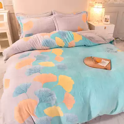 High-grade thick short plush quilt cover four-piece winter milk velvet double-sided plush quilt cover coral velvet bedding