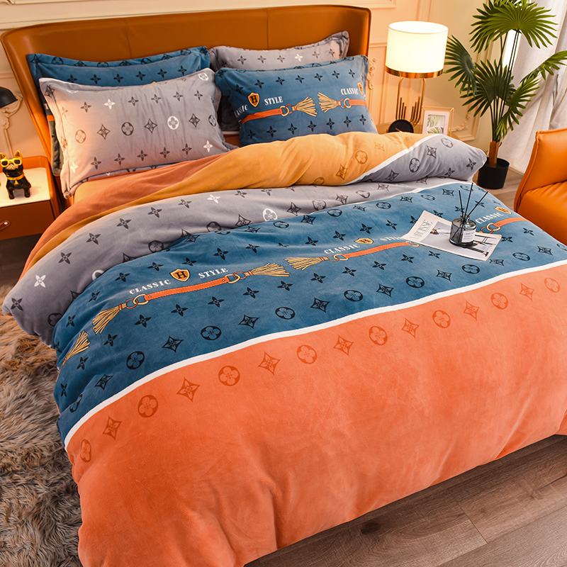 High-grade winter thickened short plush bed four-piece milk quilt cover coral fleece sheets double-sided fleece bedding