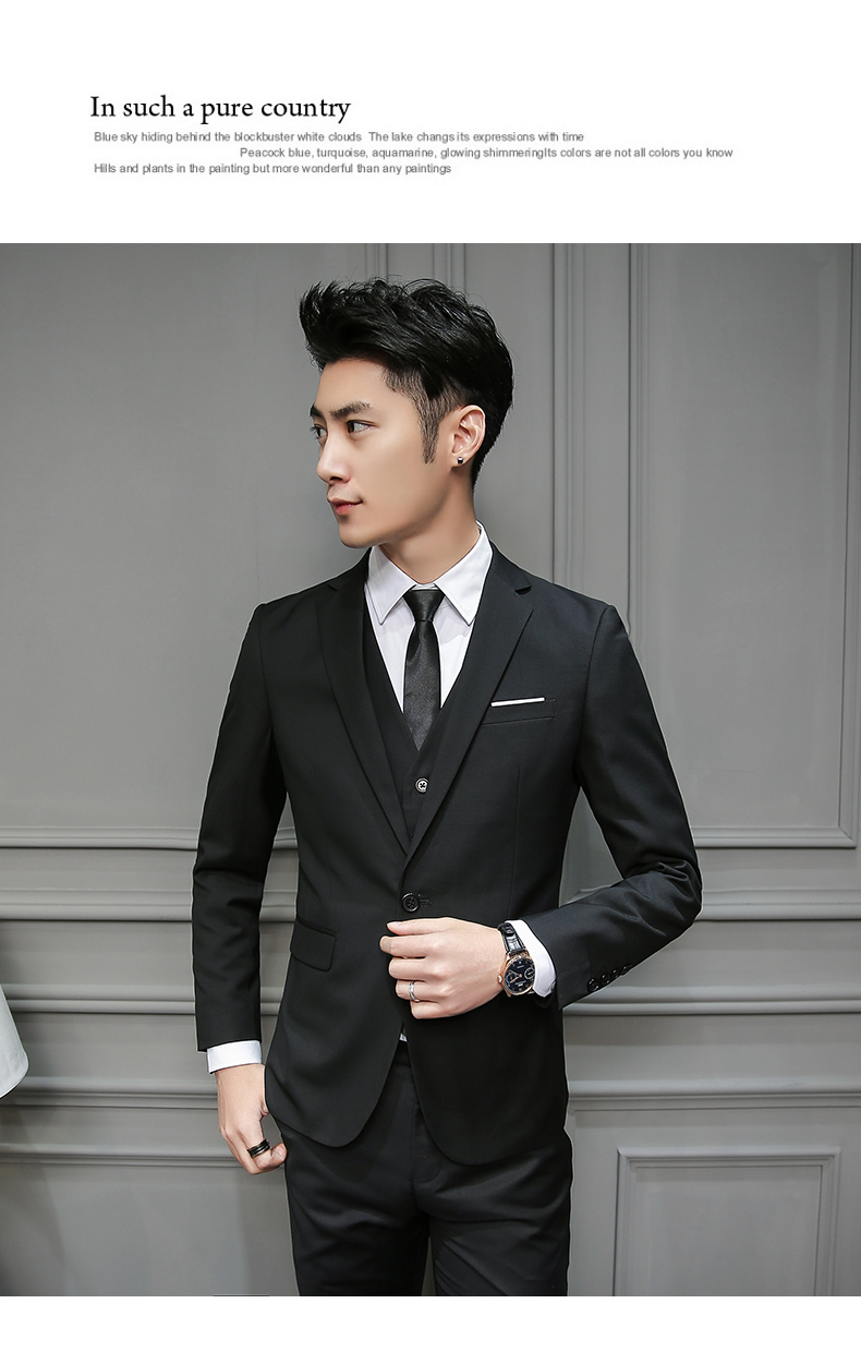 Ba mảnh phiên bản tiếng Hàn của bộ đồ vest nam đẹp trai tự tu trang phục chuyên nghiệp trang phục sinh viên đại học phù rể áo sơ mi nam