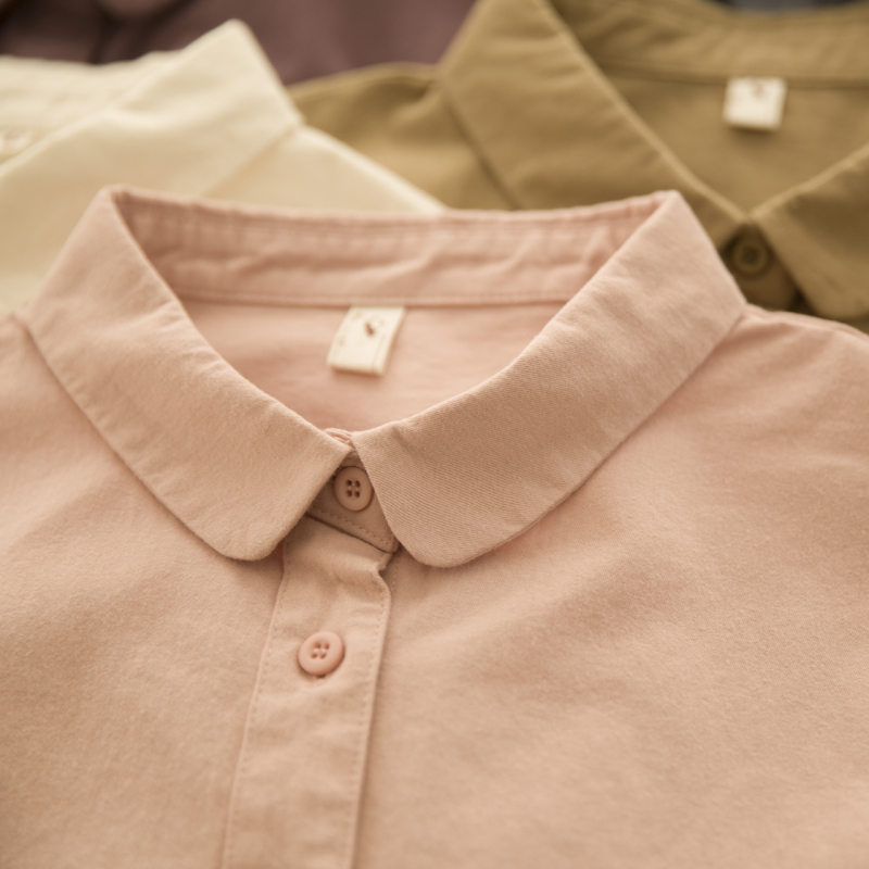 Rhythm Autumn and Winter Brushed Cotton Round Neck Versatile Layering Shirt Women's Solid Color Loose Commuting Casual Shirt