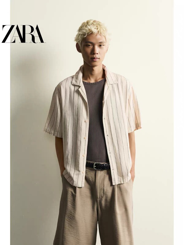 July Zara Domestic Genuine Product Purchasing Agent 6103/334 Men's Embroidered Striped Loose Shirt 6103334