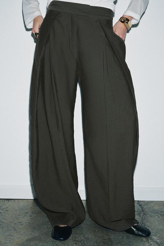 February m Sea Zara Domestic Genuine Product Purchasing Agent 6136/044 Women's 2-Color Mid-Waist Wide-Leg Pleated Pants 6136044
