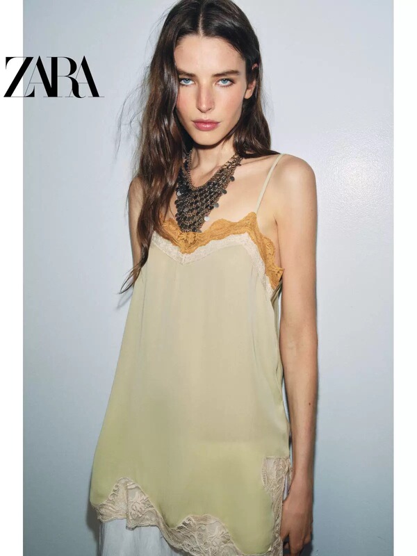 April Zara Domestic Genuine Product Purchasing Agent 5107/054 Women's Round Neck Color-Block Lace Camisole Top 5107054