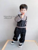 (Fake two Machia necrolases) Childrens Spring and Autumn Double Round Collar Army Green Handsome blouses