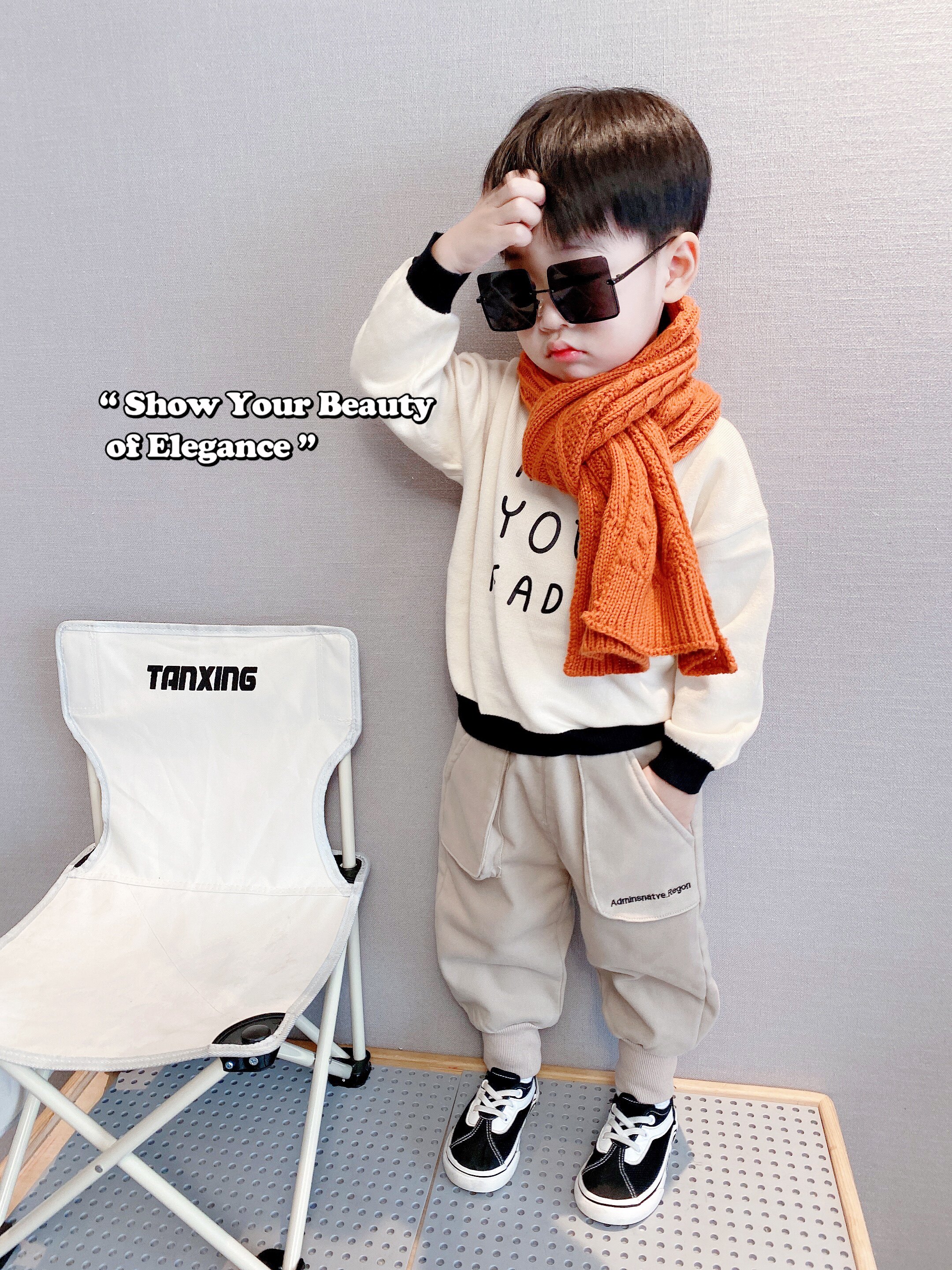 (Hemp pattern knitted scarf) Children's autumn and winter warm color wool scarf