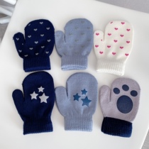 (thin knit small gloves) Childrens autumn and winter thin knitted hand stuffy baby cute and warm gloves