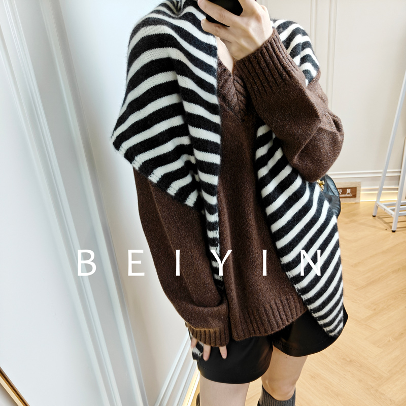 Beiyin S Crazy Triangle Scarf Stripesd Style ~ Cashmere Sweater Zhen Shell Yarn Thick Needle Three-Strand Shawl Scarf