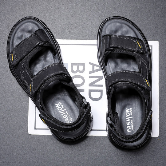 Мужская обувь, новинка 2024, модные мужские сандалии, мужские летние сандалии из натуральной кожи на мягкой подошве, повседневная пляжная обувь для мужчин