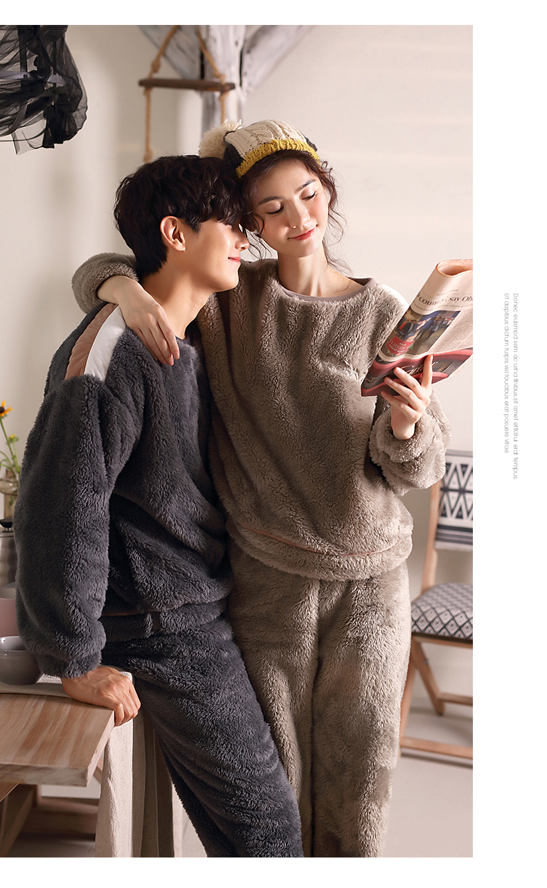 Cùng một ngôn ngữ san hô nhung đôi đồ ngủ nữ mùa đông dày ấm áp flannel mùa thu và mùa đông dài tay nam và nữ phục vụ nhà phù hợp đồ ngủ nam hàn quốc