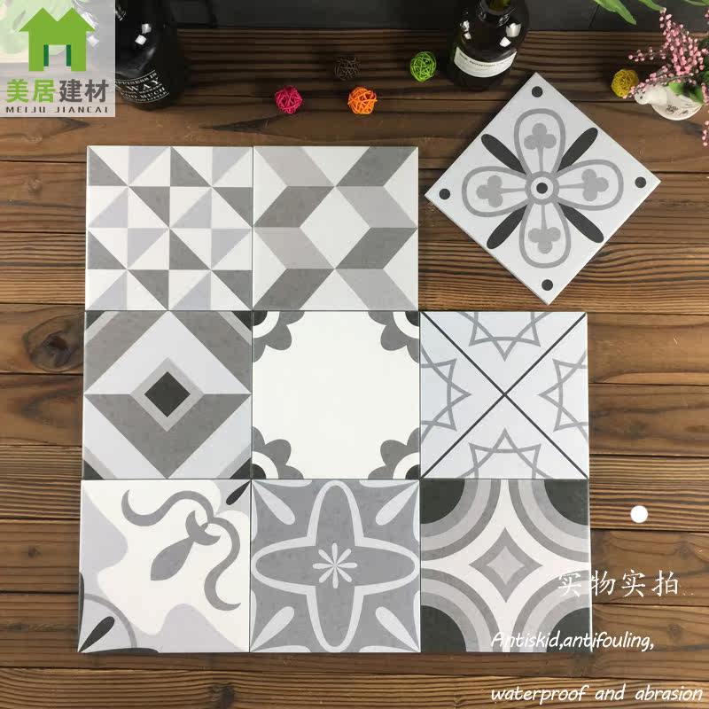 Geometric stereo tiles 200 makeup room tiles modern black and white ash bathroom nonsslip floor tile kitchen wall tile flakes