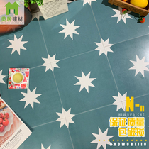 Moroccan Treasure Blue Flower Brick 300 Modern Folk Sleeping Living Room Dining Room Dining Room Wall Brick Non-slip Floor Brick Floral Retro Tile