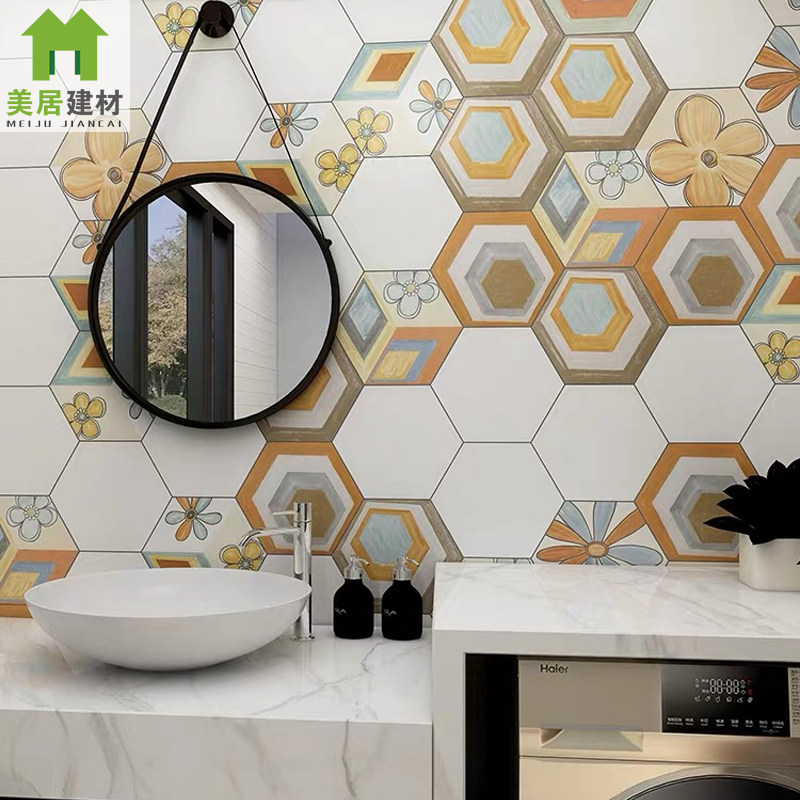 All porcelain Nordic bathroom hexagonal brick kitchen anti-slip hexagonal tile tile tile floor tile bathroom colored wall tiles