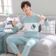 Bộ đồ ngủ nam mùa xuân và mùa hè cotton dài tay XL mẫu nam mùa thu và mùa đông có thể mặc bên ngoài bộ đồ dịch vụ gia đình bộ đồ ngủ 2 dây