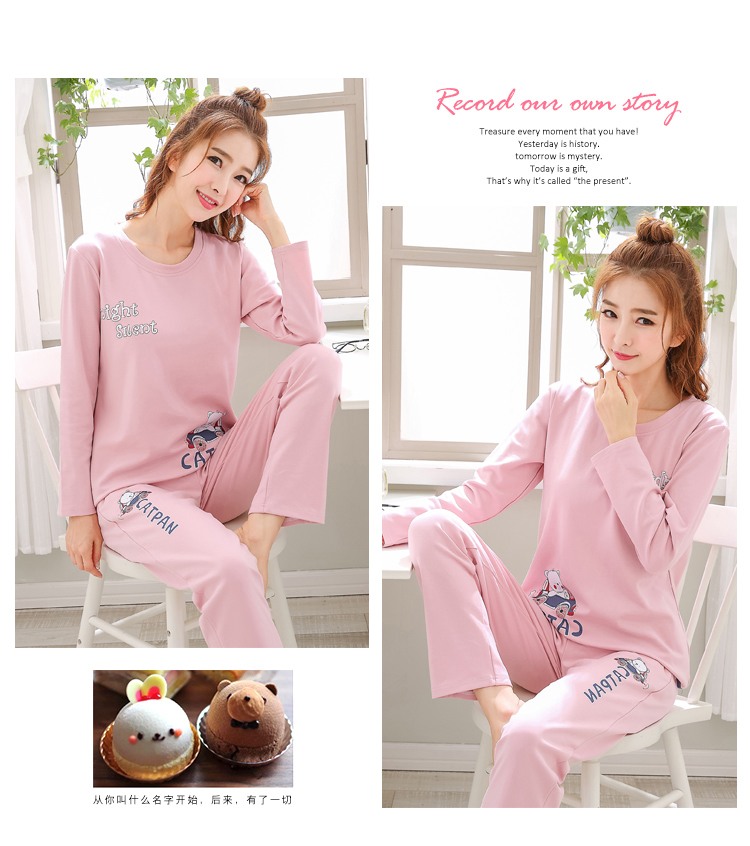 Bộ đồ ngủ mùa xuân và mùa thu nữ phục vụ nhà phù hợp với cotton mùa đông dài tay cô gái hoạt hình phiên bản Hàn Quốc cỡ lớn có thể mặc đồ bộ ống rộng