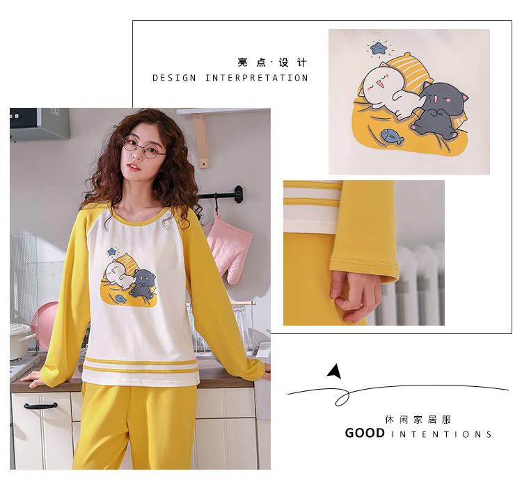 Bộ đồ ngủ nữ cotton dài tay mùa xuân và mùa thu dễ thương XL dịch vụ tại nhà mùa đông phiên bản Hàn Quốc của phần mỏng có thể mặc bên ngoài bộ đồ pijama nam