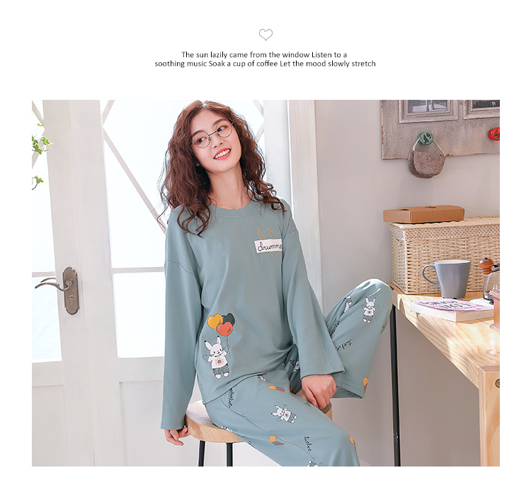 Bộ đồ ngủ nữ cotton dài tay mùa xuân và mùa thu dễ thương XL dịch vụ tại nhà mùa đông phiên bản Hàn Quốc của phần mỏng có thể mặc bên ngoài bộ đồ pijama nam