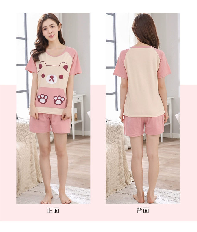 Mùa hè đồ ngủ của phụ nữ cotton ngắn tay quần short dễ thương thể thao cotton phim hoạt hình có thể mặc bên ngoài quần áo phù hợp với mùa xuân và mùa thu mô hình