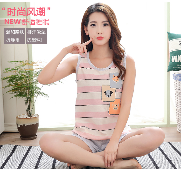 Mùa hè không tay cotton vest đồ ngủ kích thước lớn của phụ nữ mỏng quần short dễ thương bông mùa xuân và mùa thu Hàn Quốc dịch vụ nhà