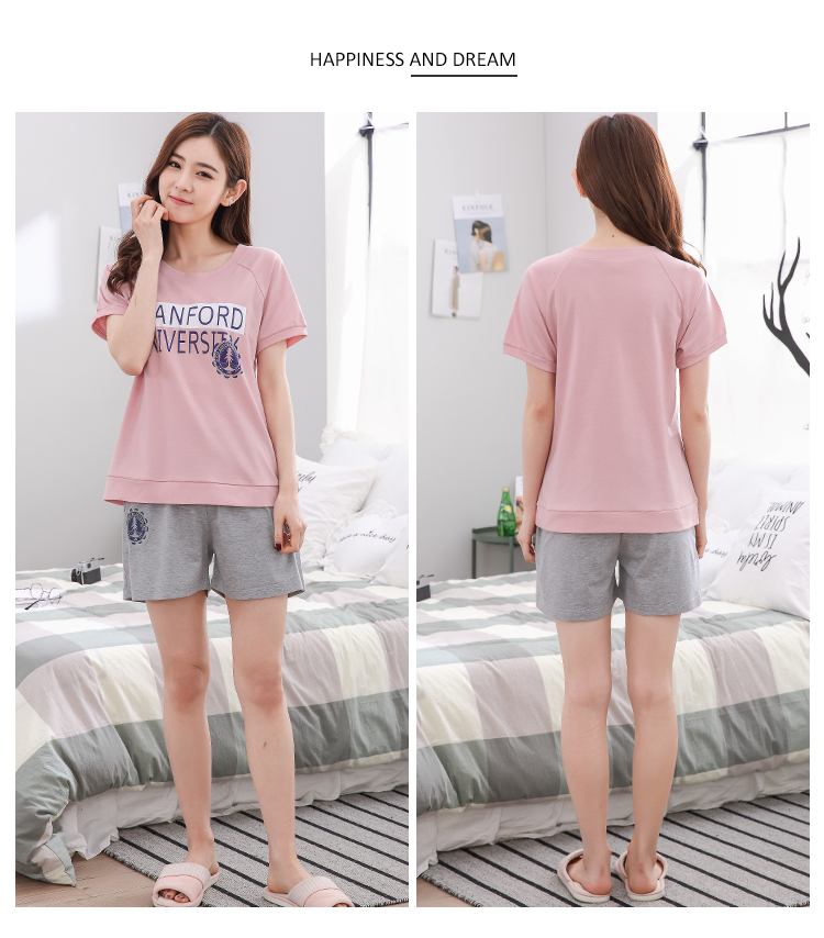 Bộ đồ ngủ nữ mùa hè cotton mùa xuân dễ thương phiên bản Hàn Quốc của phần mỏng tay ngắn mùa thu nữ hoạt hình thể thao quan ao ngu cho nguoi cao tuoi