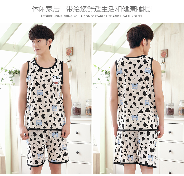 Mùa hè nam không tay vest quần short cotton đồ ngủ nam mùa xuân và mùa thu cộng với phân bón XL có thể được đeo bên ngoài dịch vụ nhà