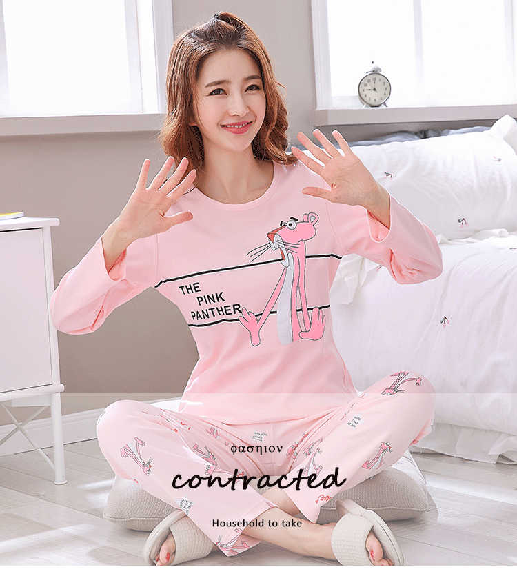Bộ đồ ngủ nữ mùa xuân và mùa thu cotton dài tay phù hợp với mùa hè mỏng học sinh Hàn Quốc cộng với phân bón XL nữ mùa đông dễ thương đồ mặc nhà