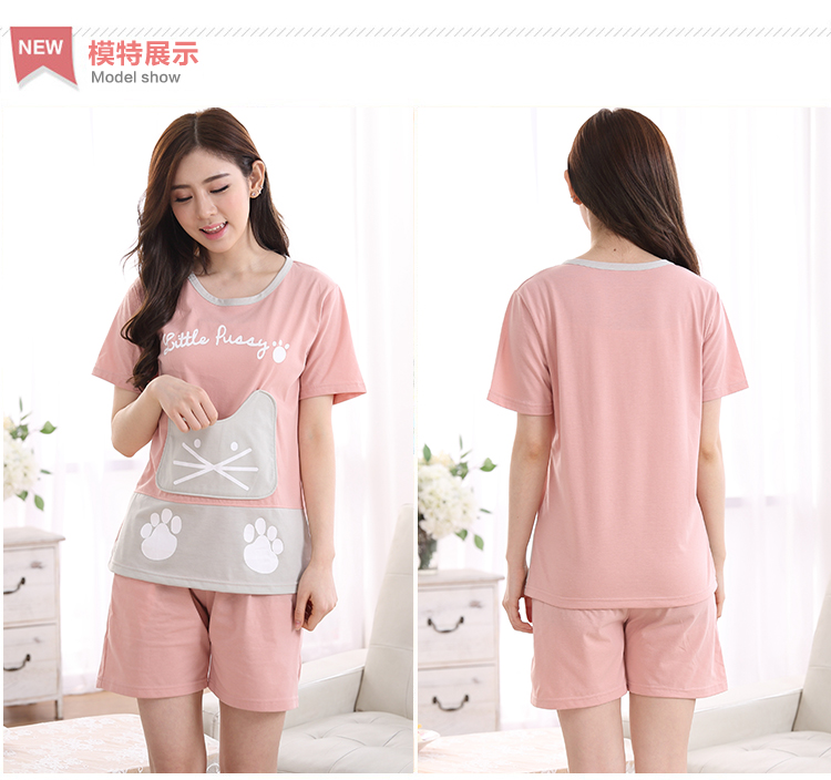 Mùa hè đồ ngủ của phụ nữ cotton ngắn tay quần short dễ thương thể thao cotton phim hoạt hình có thể mặc bên ngoài quần áo phù hợp với mùa xuân và mùa thu mô hình