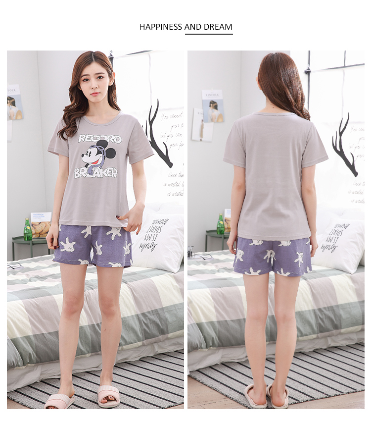 Mùa hè đồ ngủ của phụ nữ cotton ngắn tay quần short dễ thương thể thao cotton phim hoạt hình có thể mặc bên ngoài quần áo phù hợp với mùa xuân và mùa thu mô hình