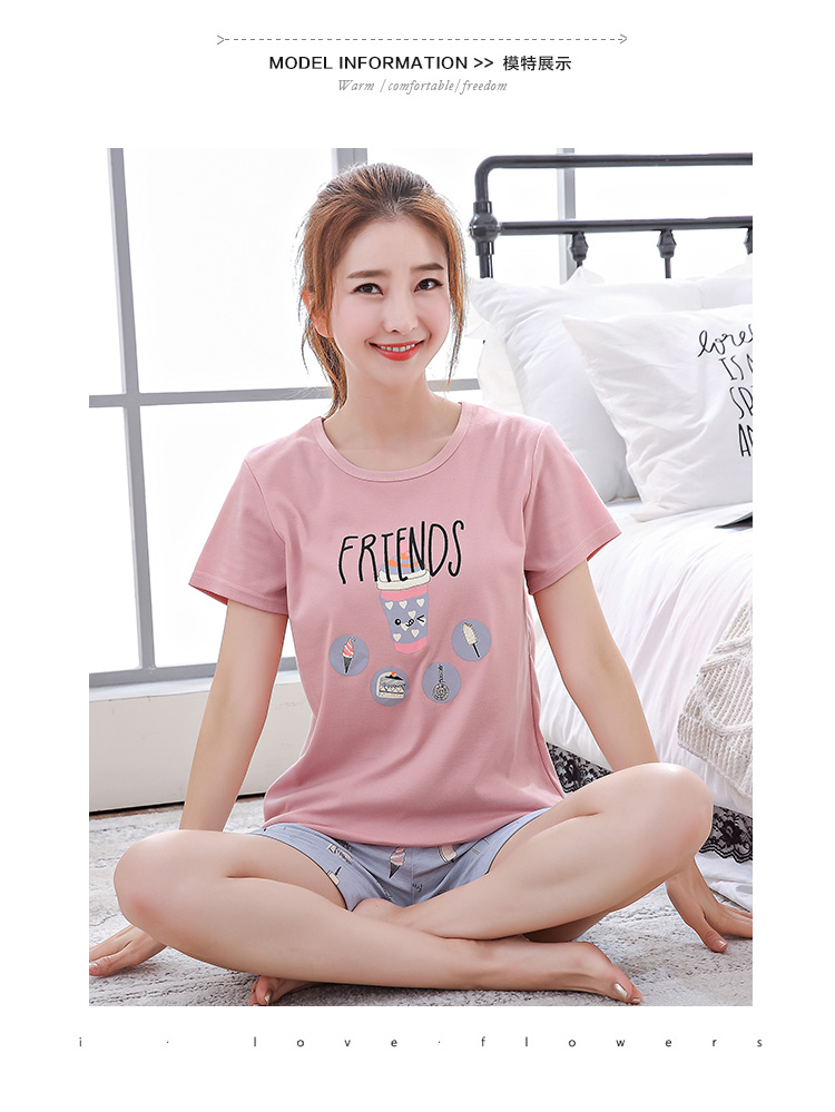 Mùa hè đồ ngủ của phụ nữ cotton ngắn tay quần short dễ thương thể thao cotton phim hoạt hình có thể mặc bên ngoài quần áo phù hợp với mùa xuân và mùa thu mô hình