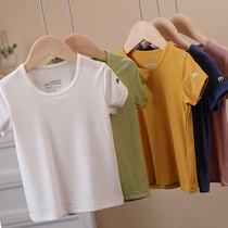 Thread Soft Glutinous Comfort Children Pure Color Round Collar T-shirt Summer Ocean Atmosphere Boy Girl Clothing Short Sleeves Thin Casual Blouse