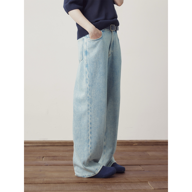 Coln 2026 Summer New Simple Style Washed Blue Twill Unisex Loose Straight Jeans Coln 2026 Summer New Simple Style Washed Blue Twill Unisex Loose Straight Jeans