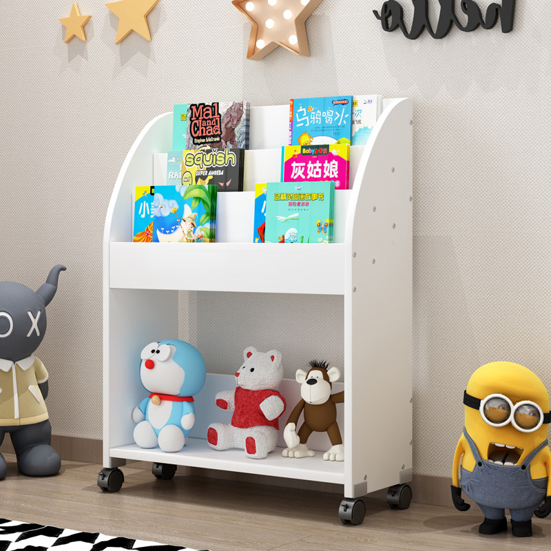 Mu Lingzi mobile bookshelf with wheels movable floor-type children put books on the students show push-pull wheels