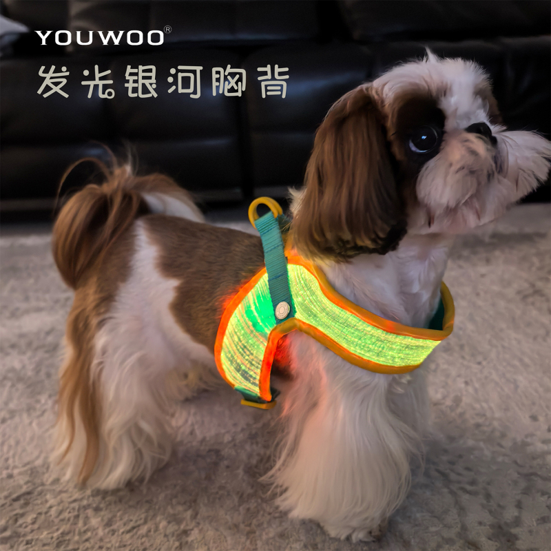 Youwoo Night Glow Anti-Loss Vest-Type Breathable Dog Harness with Leash for Small and Medium Dogs, Anti-Escape Youwoo Night Glow Anti-Loss Vest-Type Breathable Dog Harness with Leash for Small and Medium Dogs, Anti-Escape