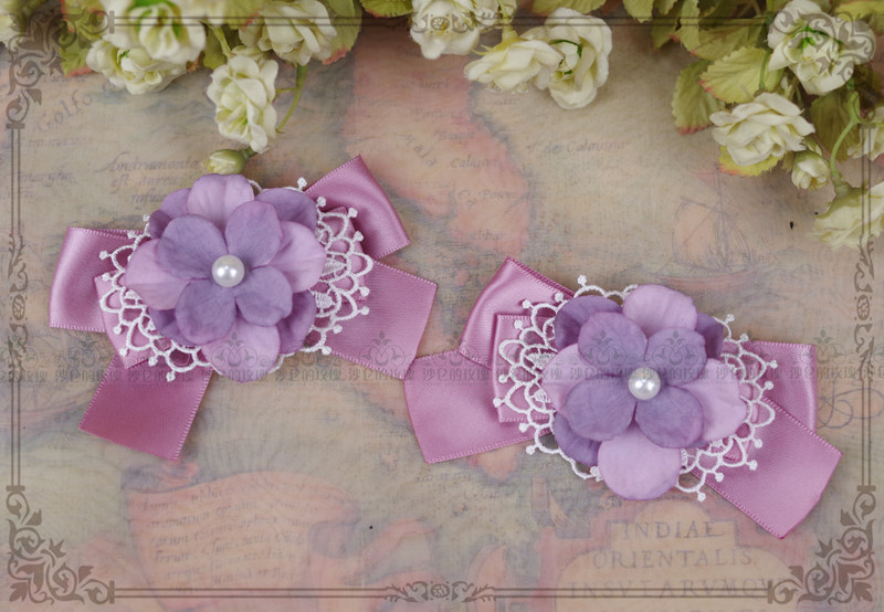 Original * Condensed Flowers Dream * (Purple Powder) Ziyang Flower sweet and beautiful lace butterfly knot Lolita head decoration