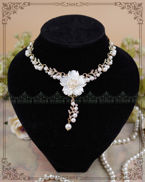 Original * Flowers not spoken I*Bailed flowers Short necklace of pearl chain - Classical Lolita Old Fair Accessories