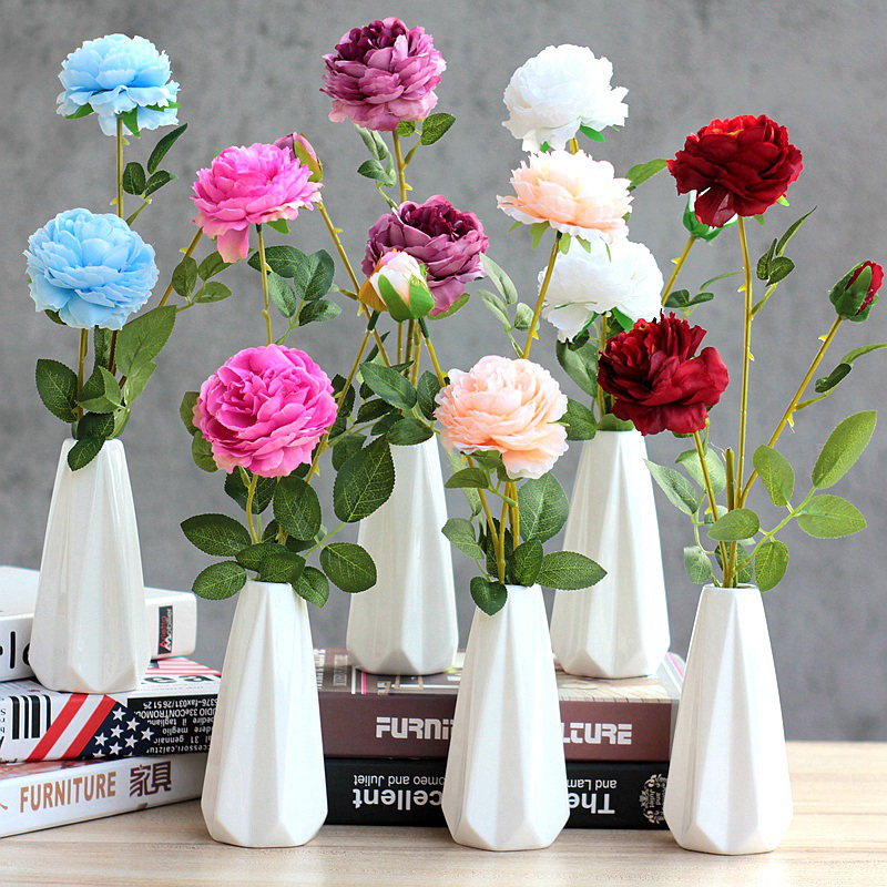 Decorative Swing Accessories Simulation Rose Flowers Single Bouquet Living-room Fake Flower Peach Blossom Table Plastic Flower Ornament Ramei Vase