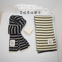 CROAL Korean striped smiling face childrens scarf with concave shape BI prepares scarves for boys and girls to keep warm in winter.