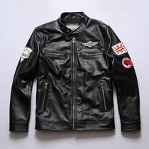 Fall genuine leather leather clothing male calf leather stand-up collar Short-fit youth locomotive leather jacket slim fit Casual Jacket Tide Card