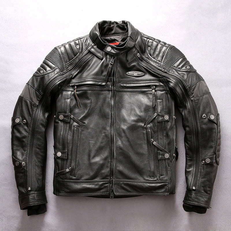 High-end Harelocomotive Riding Clothing Genuine Leather Leather Clothing Male short section Body Head Layer Cow Leather Jacket American Thickened Jacket 