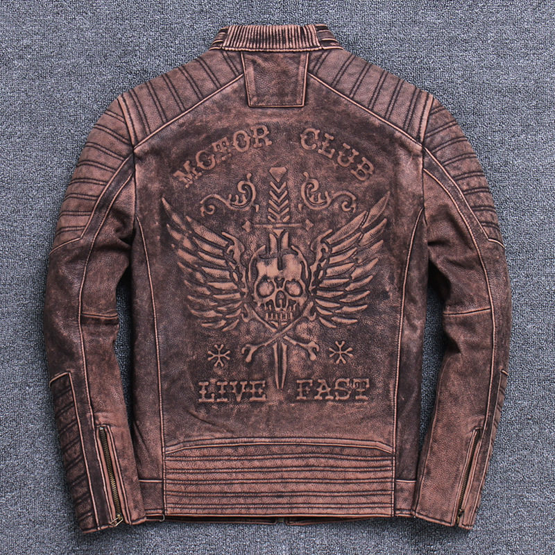 Heavy cart locomotive cycling clothes male leather skin steel leather leather jacket leather coat tide