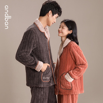 Anns winter couple pajamas female thick warm coral velvet mens large size home suit suit can be worn outside