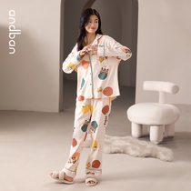 Anns companion cotton pajamas Womens Spring and Autumn new long sleeve cartoon cute home clothes large size cardigan suit can be worn outside
