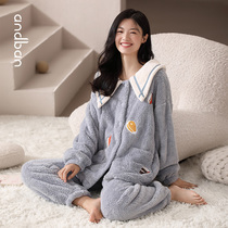 Anzhipajamas female winter coral velvet warm set thickened velvet new cute college style home clothing loose