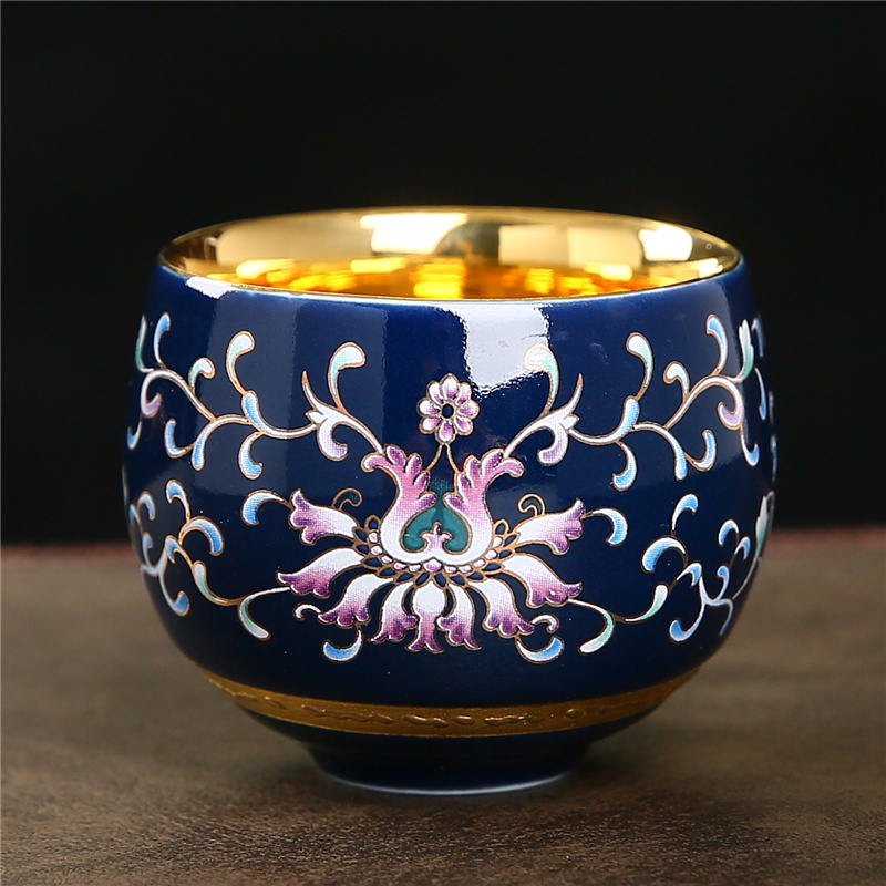 24K gold cup pure handmade enamel color gold tea cup ceramic kung fu tea set household liner gilded personal tea cup