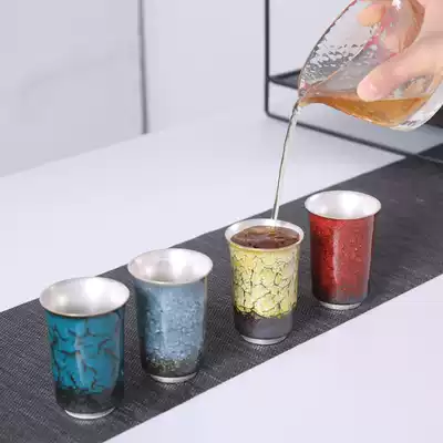 Large silver tea cup 999 Sterling Silver Cup handmade portable kiln gilt silver tea set Master Cup Single Cup