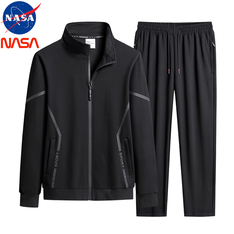 Nasa Co-Branded Sports Suit for Men, Spring Casual Pure Cotton Spring and Autumn Style Stand-Up Collar Zipper Cardigan with a Complete Set