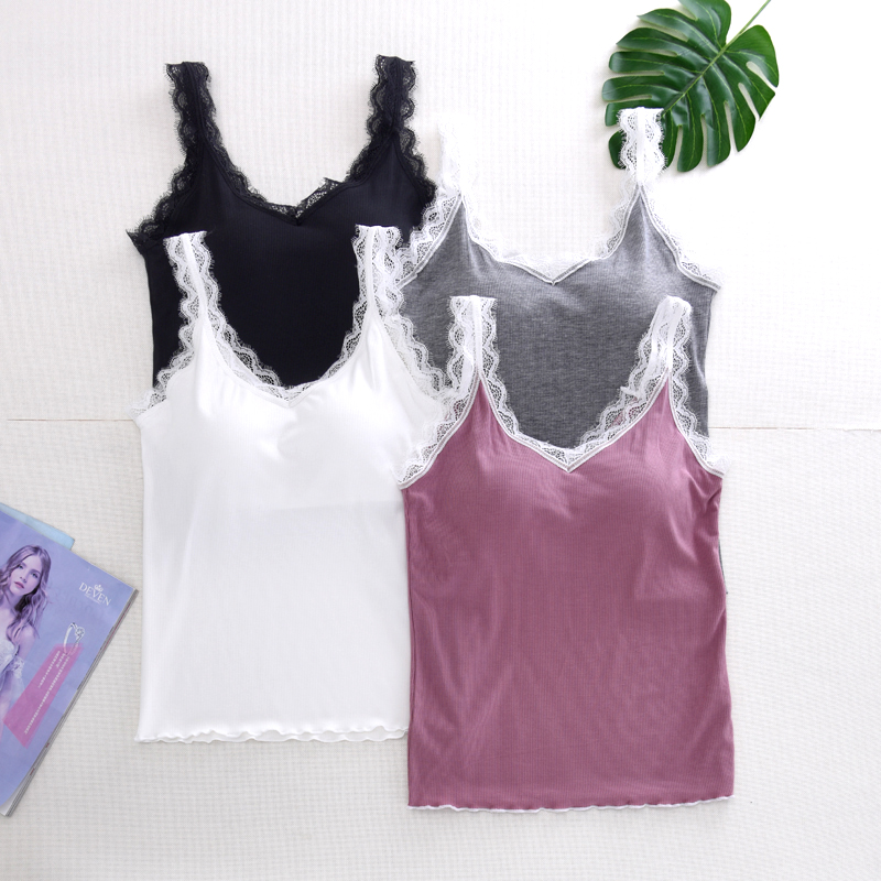 Cups integrated vest harness female threaded Modele lace floral side V necklace with baby bag chest cushion to fix the undershirt