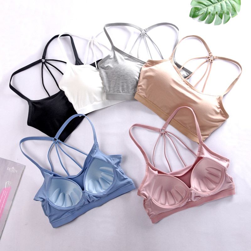 Beautiful back girl student bra palm massage cup parachute light underwear small chest gathered strapless chest wrap summer